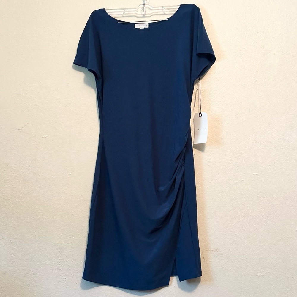 NWT Leith Blue Poisedon Dress Ruched Size Medium